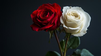 A solitary red rose blooms against a stark black backdrop