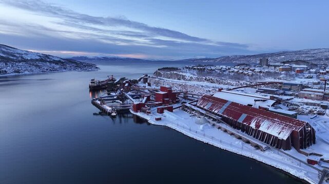 Cargo ship docked at the Port of Narvik in Norway, major iron ore loading terminal
