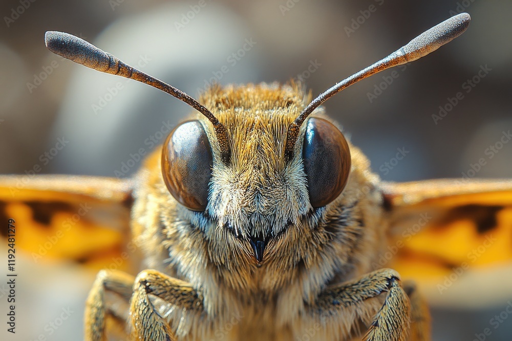 Aufkleber a close-up view of a moth's face with intricate details