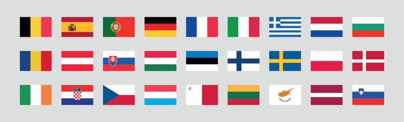 
Flag of All European Union member countries. European Union countries flag Bundle.