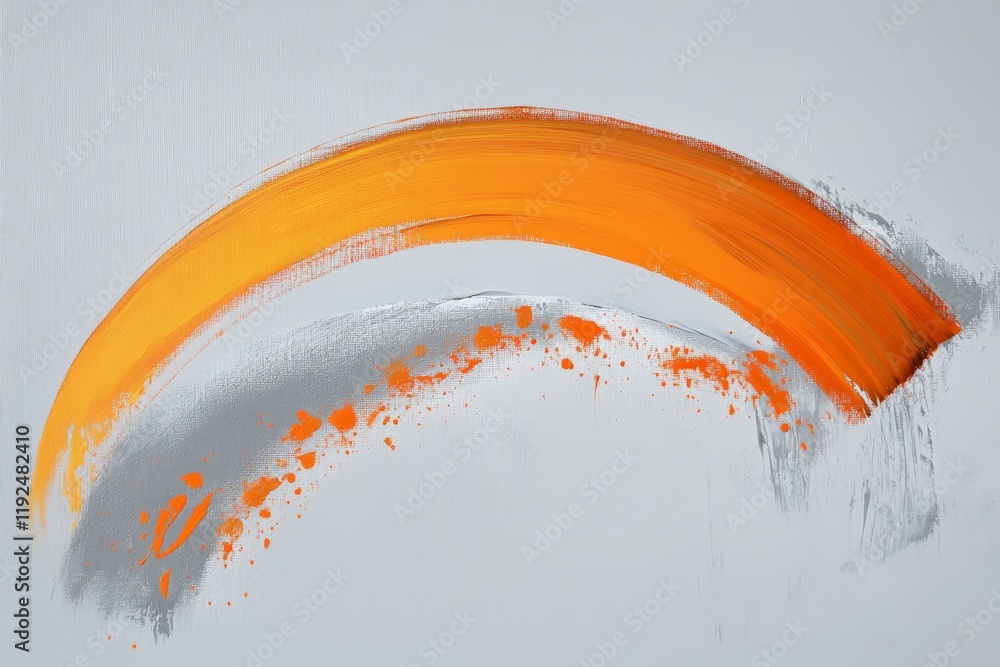 Aufkleber orange paint splash creating a vibrant arc on a white canvas, showcasing artistic expression and cre