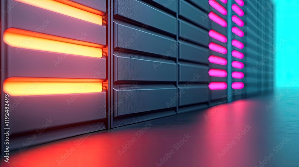 Poster studio absorber concept. close-up of modern server technology with glowing lights in a futuristic se