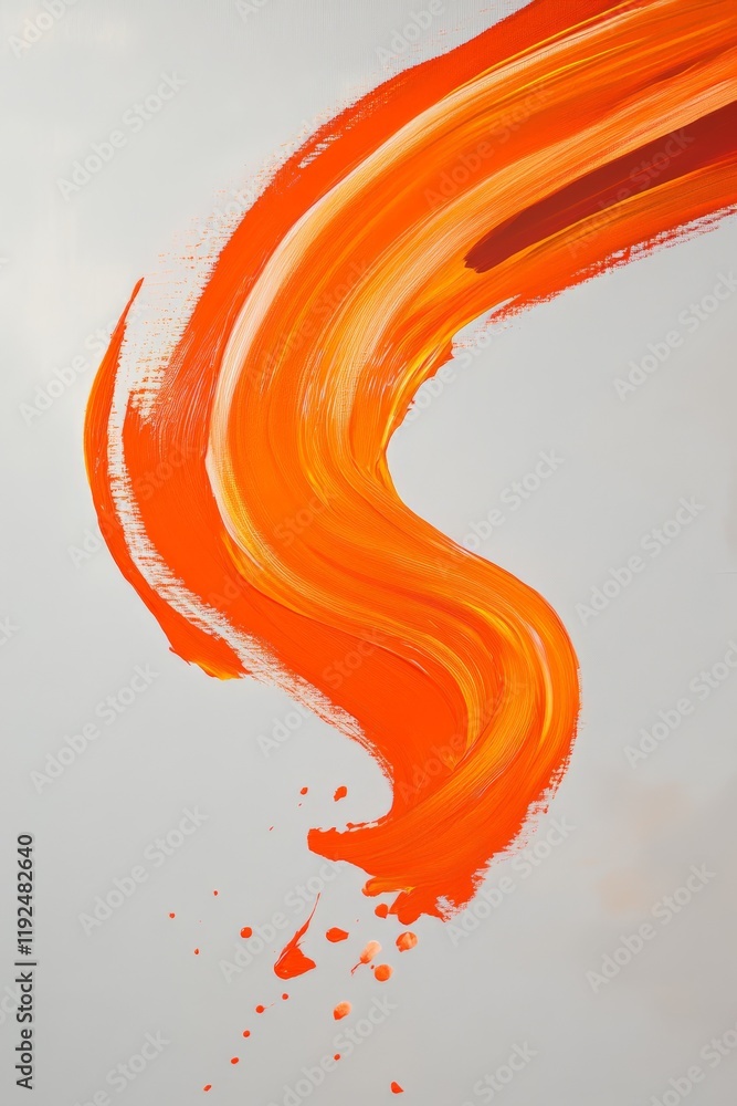 Poster orange paint stroke on white canvas showcasing creativity and artistic expression in modern art. abs