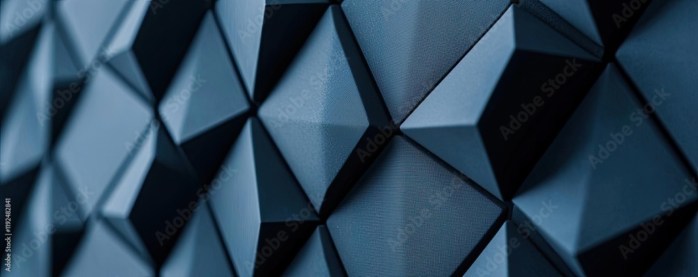 Poster Studio absorber concept. Close-up view of a modern geometric wall with a sleek, dark design creating dynamic shadows.