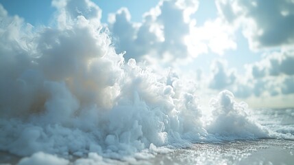 A surfer riding the crest of a large ocean wave, with spray and foam surrounding them