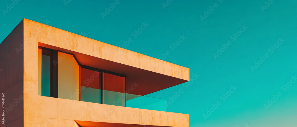 Poster Modern architecture showcasing minimalist design with rectangular shapes and clean lines
