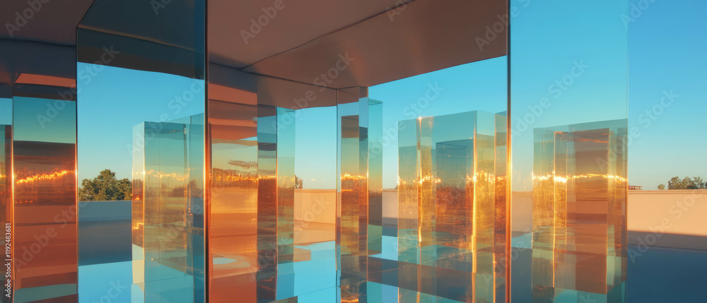 Poster Surreal architectural reflections create a mesmerizing interplay of light and surfaces