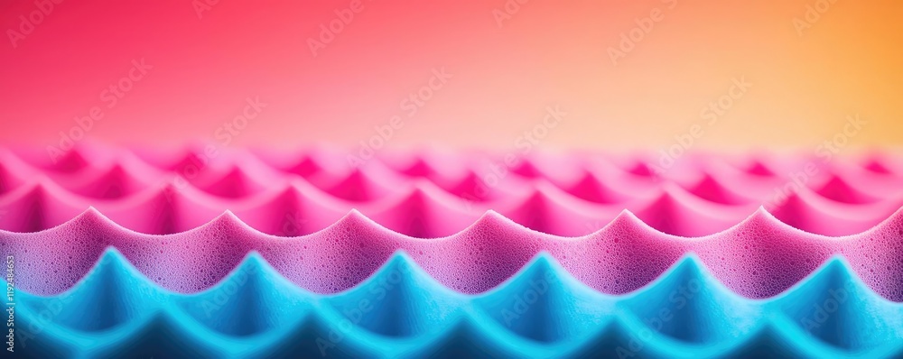 Poster Studio absorber concept. Colorful abstract texture with layered waves of pink and blue foam against a gradient background.