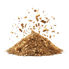 Pile of Wood Shavings with Dust Particles Floating on Transparent Background