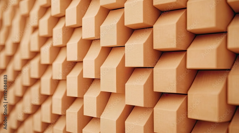 Aufkleber studio absorber concept. close-up view of a textured wall with geometric blocks in warm color tones.