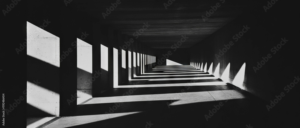 Aufkleber Exploration of light and shadow in an abstract architectural space