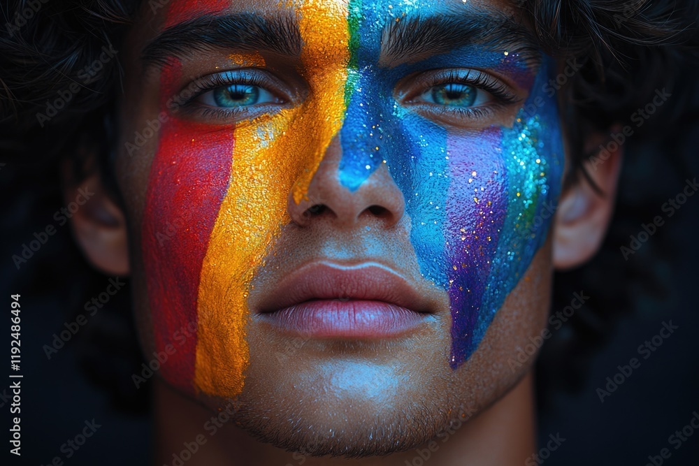 Poster close-up of an individual with a painted face, possibly for a costume or performance