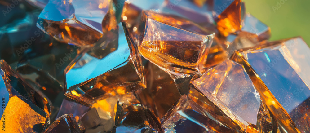 Poster shiny glass fragments reflecting vivid light and creating sharp crystalline effects