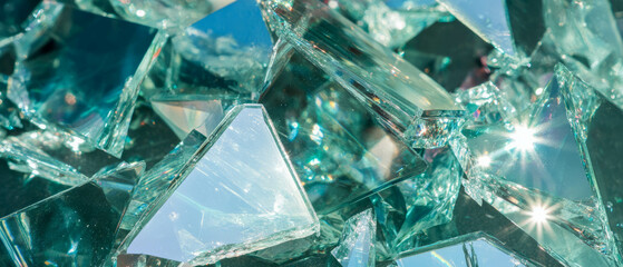 Glittering glass fragments creating captivating reflections of light in a dynamic arrangement
