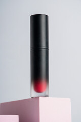Mockup of black blank thin tube - mascara, lip gloss, gel, eyeliner, oil, etc. Cosmetic package...