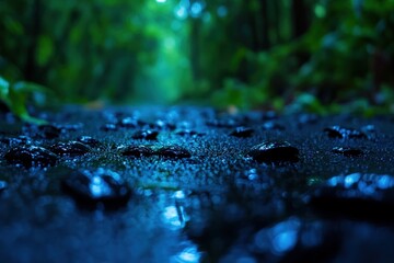 Fototapeta premium Mystical Forest Path: A Rainy Night's Tranquility