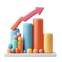 Colorful 3D Chart with Rising Arrow on Transparent Background for Business Analysis and Growth