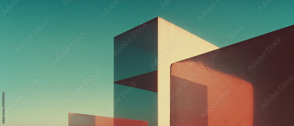 Poster Overlapping geometric shapes create a tranquil composition with muted colors and textures