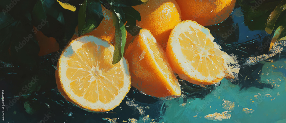 Poster sliced lemons showcasing juicy pulp and vibrant color for a refreshing experience