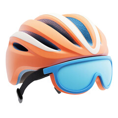 Bright Orange Bicycle Helmet with Blue Sunglasses Isolated on Transparent Background