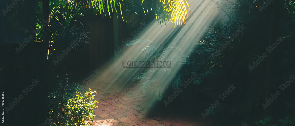 Aufkleber soft and diffused lighting illuminating a tranquil garden path