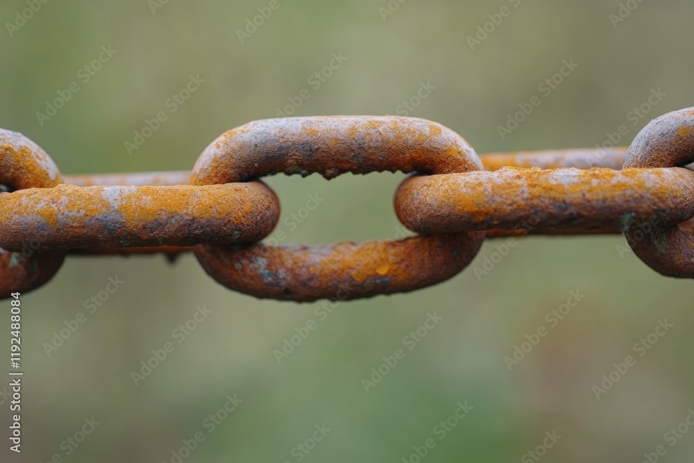 Poster a close-up view of an old and rusted metal chain, with intricate details visible