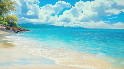 Serene beach scene with crystal-clear turquoise waters