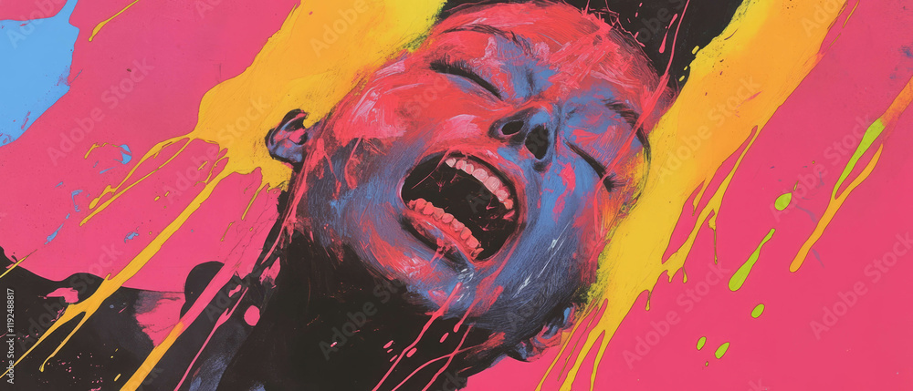 Poster expressive punk art with splattered ink and bold colors reflecting intense emotion