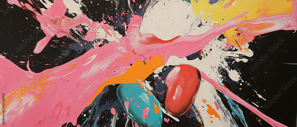 Aufkleber Expressive punk art featuring splattered ink and bold colors in dynamic composition