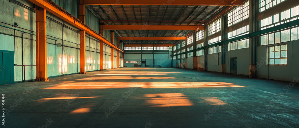 Aufkleber strong steel beams create dynamic geometric shapes in spacious industrial setting