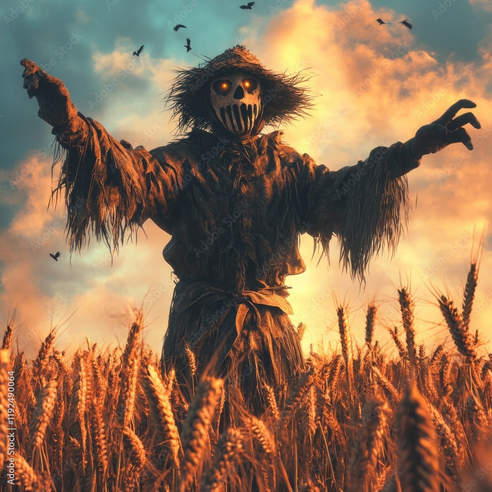 Poster a person is seen standing in a field of golden wheat, with a sense of fear and uncertainty