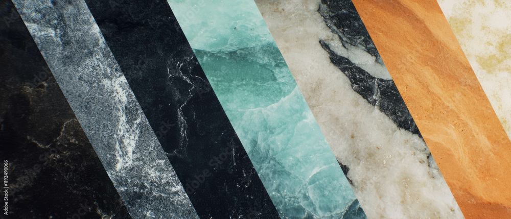 Poster Various stone textures showcasing matte finish and earthy color tones in a diagonal arrangement