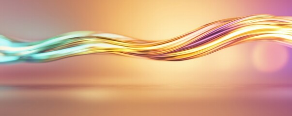 A vibrant, flowing wave of colors blends smoothly, evoking a sense of motion and energy against a softly illuminated background.