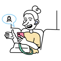 A woman rides the subway and talks on a video call