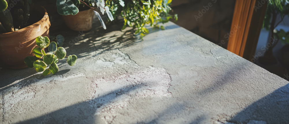 Poster subtle textures of concrete and stone with natural elements in a serene setting