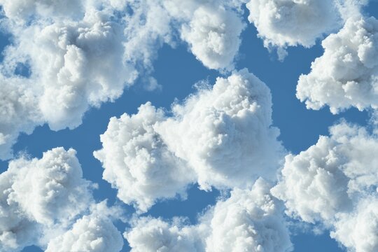 A serene image featuring a collection of puffy white clouds against a bright blue sky