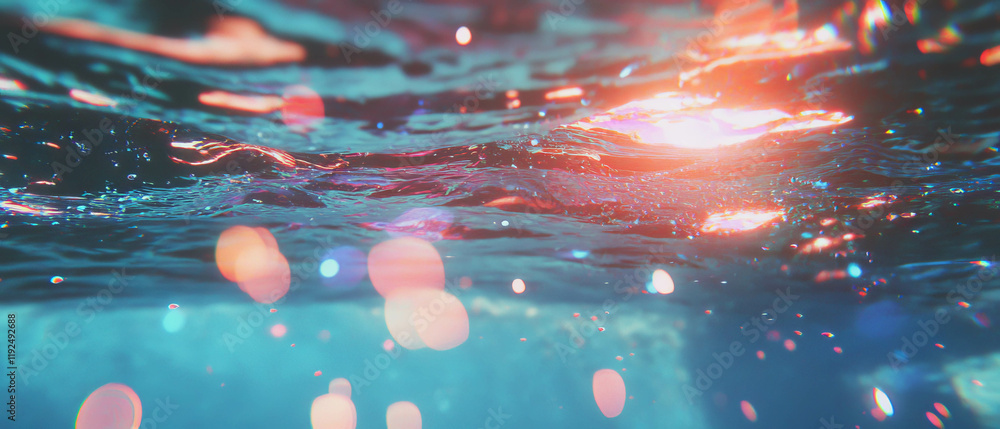 Poster light reflections dance on underwater waves creating an abstract aquatic experience