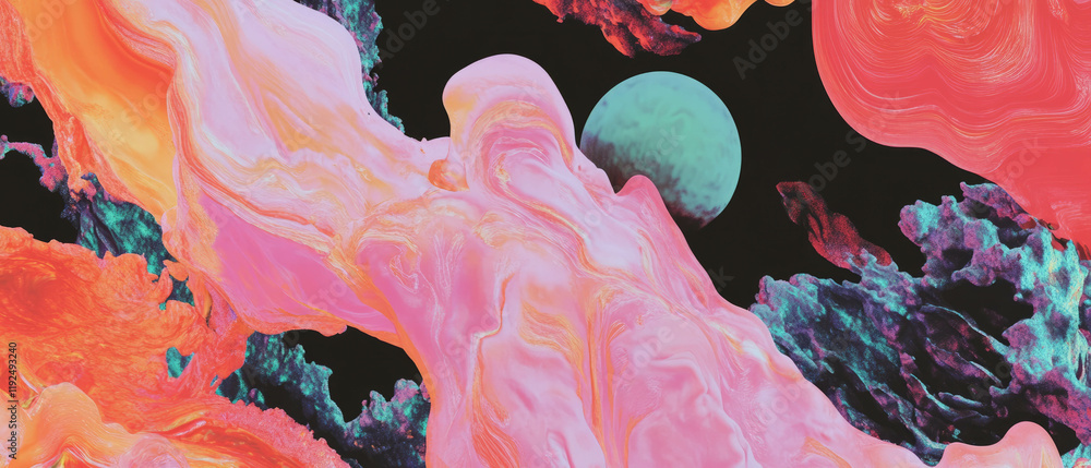 Poster vibrant flowing shapes and colors create a mesmerizing cosmic landscape