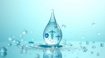 Drops of water filled with miniature health symbols