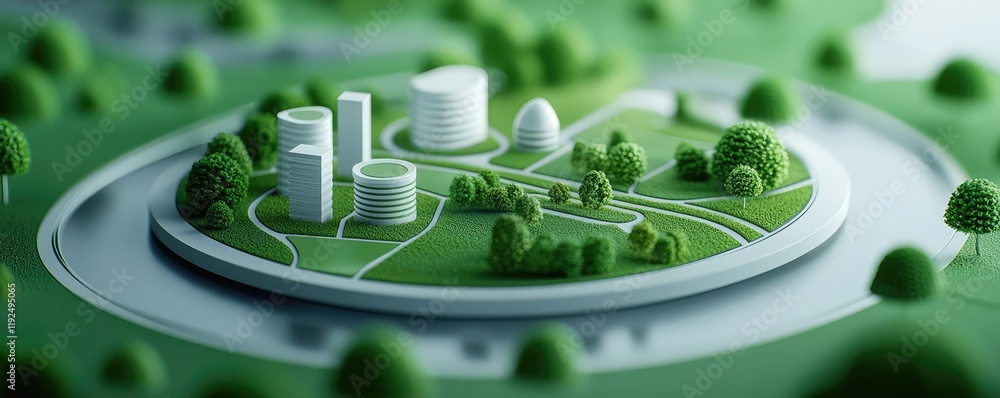 Poster architect blueprint idea. aerial view of a sustainable city layout surrounded by lush greenery and i