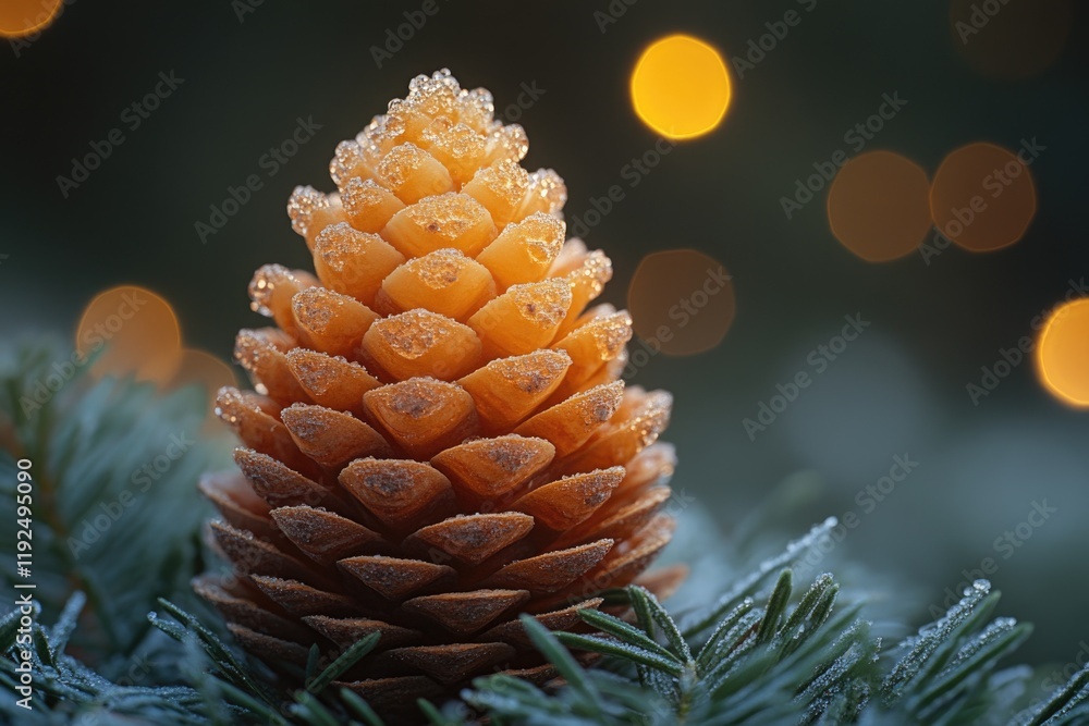 Poster a single pine cone rests at the top of a towering pine tree