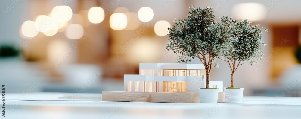 Aufkleber architect blueprint idea. a detailed architectural model featuring modern design and lush greenery.