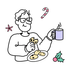 Man in glasses eating Christmas cookies
