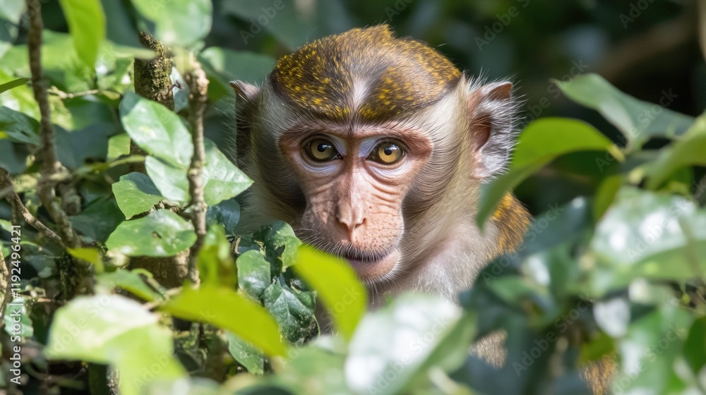 Aufkleber A monkey sits in a tree looking directly at the camera