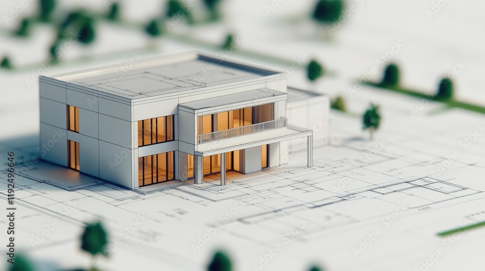 Poster architect blueprint idea. a detailed architectural model of a modern house showcasing design element