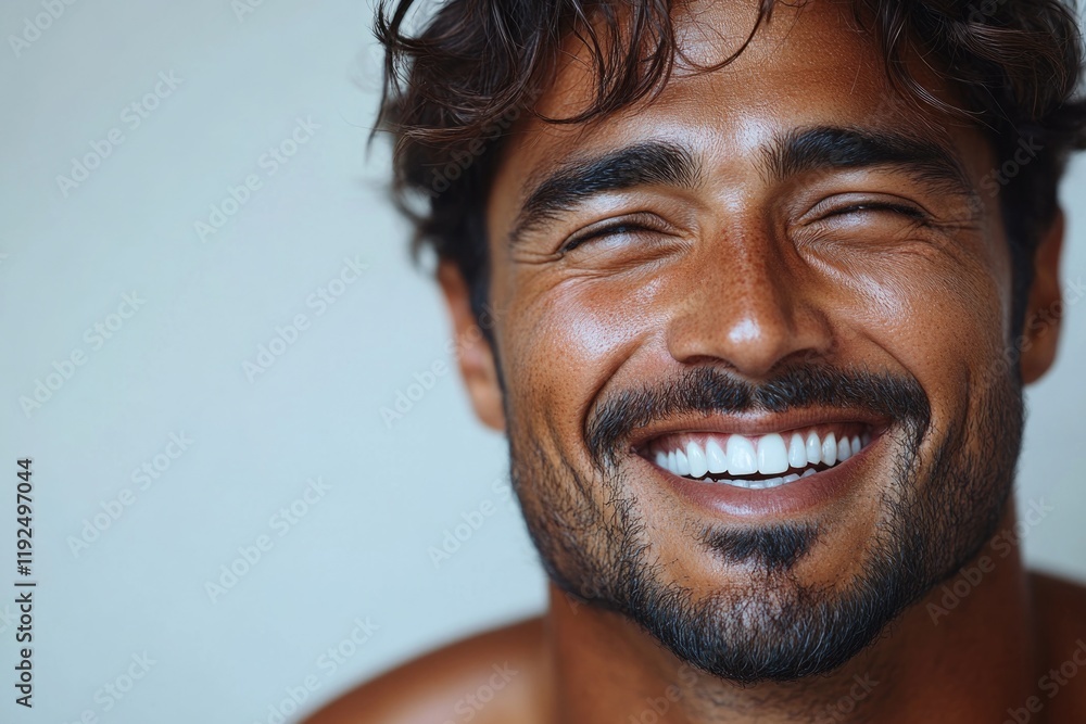Poster portrait of a happy person with a smiling expression, ideal for use in articles about positivity and