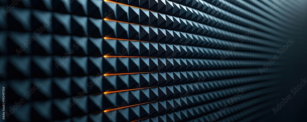 Poster Studio absorber concept. Close-up view of a textured wall with a geometric pattern and contrasting light.