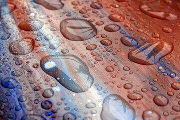 Wassertropfen auf einer bunten Flaeche