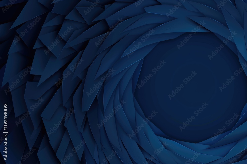 Poster abstract dark blue geometric background with layered paper-like textures in a circular swirl design