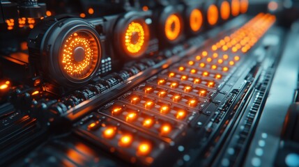 Futuristic technology scene showcasing glowing elements and circuit patterns, emphasizing the intricate design and modern aesthetics of a tech-inspired environment